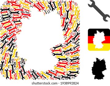 German Map Hole Collage of Wrench Items in German Flag Colors