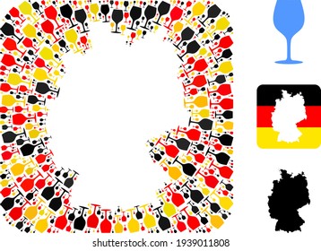 German Map Hole Mosaic of Wine Glass Icons in German Flag Colors