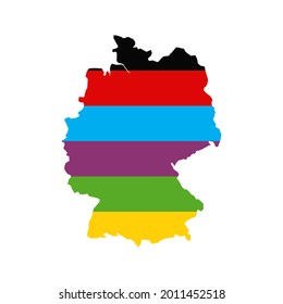 german map horizontal painted in six political parties colors, german federal elections 2021 flat vector concept