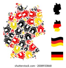 German map mosaic in German flag official colors - red, yellow, black. Vector home design elements are formed into conceptual German map illustration.