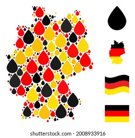 German Map Mosaic In German Flag Official Colors - Red, Yellow, Black. Vector Drop Design Elements Are Arranged Into Mosaic German Map Composition.