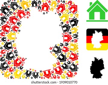 German Map Stencil Collage of Home Icons in German Flag Colors
