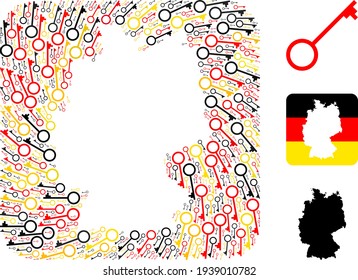 German Map Stencil Mosaic of Key Icons in German Flag Colors