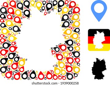 German Map Stencil Mosaic of Map Marker Icons in German Flag Colors