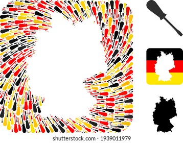 German Map Stencil Mosaic of Screwdriver Icons in German Flag Colors