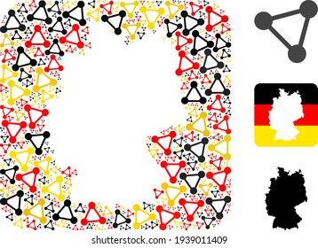 German Map Stencil Mosaic of Triangle Mesh Items in German Flag Colors