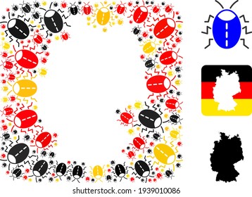 German Map Subtraction Collage of Bug Icons in German Flag Colors