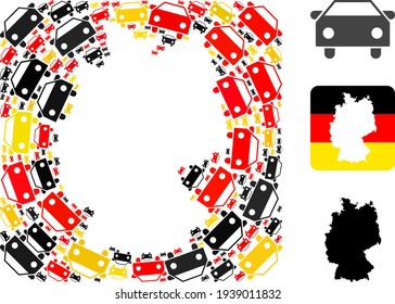 German Map Subtraction Collage of Car Items in German Flag Colors
