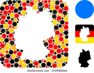 German Map Subtraction Collage of Filled Circle Items in German Flag Colors