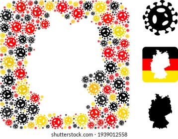 German Map Subtraction Collage of Virus Items in German Flag Colors