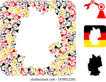 German Map Subtraction Mosaic of Industrial Robot Items in German Flag Colors