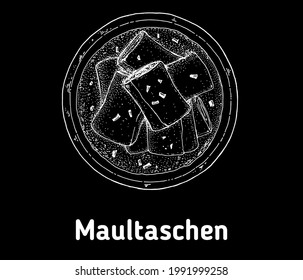 German maultaschen hand drawn vector illustration. Swabian meat pockets top view. Vintage design element. Sketch illustration