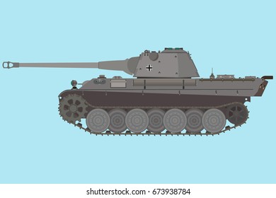 German medium tank Panther 2 of World War II in profile, flat vector isolated
