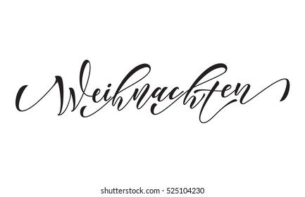 German Merry Christmas Frohe Weihnachten calligraphy text greeting. White vector hand drawn lettering on white background