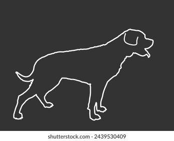 German military guardian dog rottweiler portrait vector line contour illustration silhouette. Dog for detecting smuggling drugs. Beware of purebred dog show champion. Best friend. Beware of dog sign.