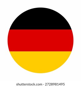 The German national flag is circular or round in shape isolated on white background. Official standard colors. Suitable for web, app, travel, education and infographic use.