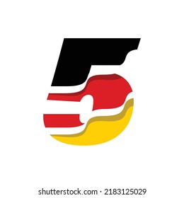 German Numeral 5 logo with wavy lines and colours of the German national flag