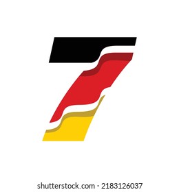 German Numeral 7 logo with wavy lines and colours of the German national flag