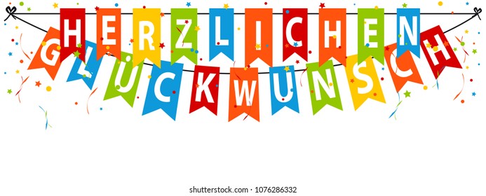 German Party Banner Herzlichen GlÃ¼ckwunsch - Translation: Happy Birthday - Editable Vector Illustration