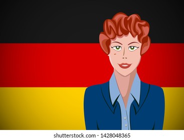 German people,  ahead of the flag. Portrait of manager in flat design. Vector cartoon
