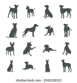 German pinscher dog silhouettes, German pinscher dog silhouette set