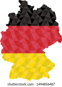 German polygonal flag on contour of the country map.  Low poly style vector illustration eps
