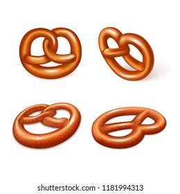 German pretzel icon set. Realistic set of german pretzel vector icons for web design isolated on white background