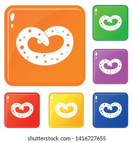 German pretzel icons set collection vector 6 color isolated on white background
