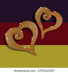 German pretzel with salt. Bretzel. German flag with bretzel. traditional pastries of Germany. Symbol of Germany