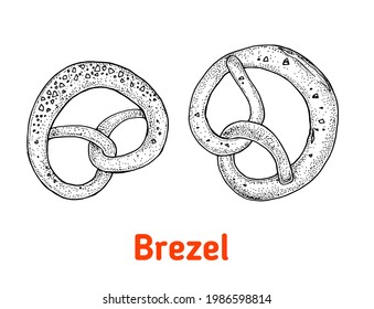 German prezel hand drawn vector illustration. Pretzel top view. Vintage design element. German Food sketch illustration.