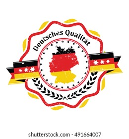 German Quality - sticker / label with German flag and map on the background. Print colors used