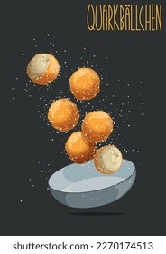 German quark balls - Quarkbällchen - juicy fluffy. Vector illustration