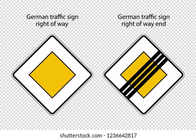 German Road Sign Right Of Way And Right Of Way End - Vector Illustration - Isolated On Transparent Background