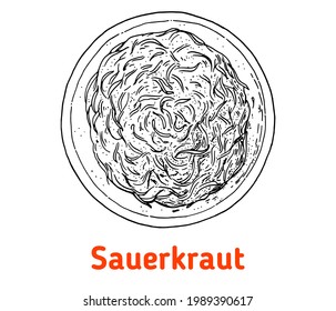 German Sauerkraut hand drawn vector illustration. German food top view. Vintage design element. Sketch illustration.	