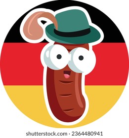 
German Sausage Celebrating Oktoberfest Vector Cartoon Mascot Illustration. Happy character wearing a traditional hat during holidays
