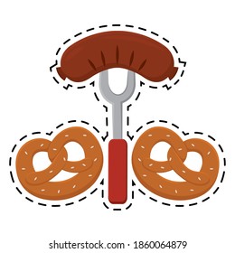 German sausage and pretzel oktoberfest sticker icon- Vector