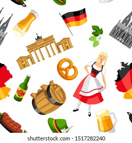 German seamless pattern. Germany national traditional symbols and objects.