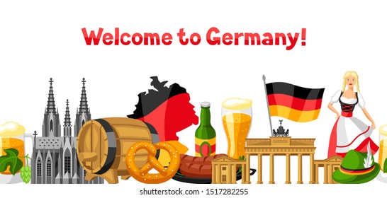 German seamless pattern. Germany national traditional symbols and objects.