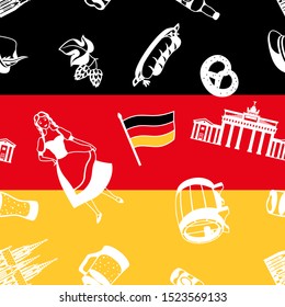 German seamless pattern. Germany national traditional symbols and objects.