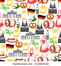 German seamless pattern. Germany national traditional symbols and objects.
