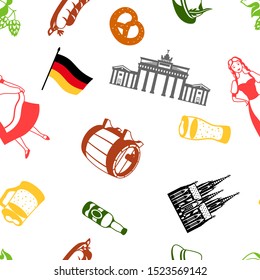 German seamless pattern. Germany national traditional symbols and objects.