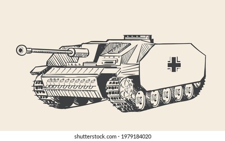 German self-propelled artillery installation StuG III sketch