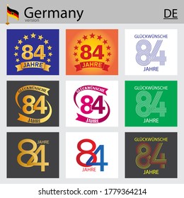 German set of number eighty-four years (84 years) celebration design. Anniversary vector number template elements for your birthday party