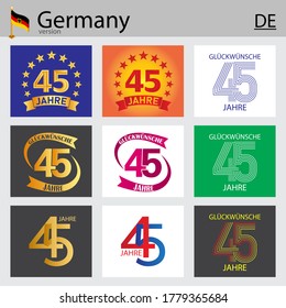 German set of number forty-five years (45 years) celebration design. Anniversary vector number template elements for your birthday party