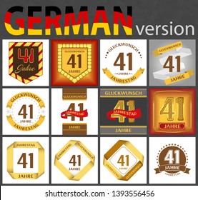 German set of number forty-one years (41 years) celebration design. Anniversary number template elements for your birthday party. Translated from the German - congratulation, years, anniversary