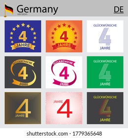 German set of number four years (4 years) celebration design. Anniversary vector number template elements for your birthday party