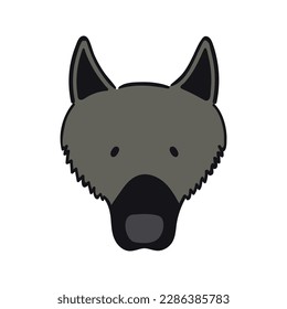 German sheepdog, puppy face cute funny cartoon character illustration. Hand drawn vector, isolated. Line art. Domestic animal logo. Design concept pet food, branding, business, vet, print, poster