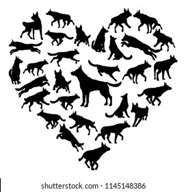 A German Shepard Alsatian or similar dog heart silhouette concept for someone who loves their pet