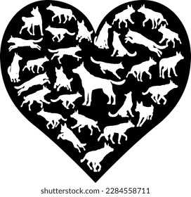 A German Shepard Alsatian or similar dog heart silhouette concept for someone who loves their pet