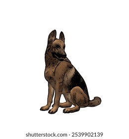 Plantilla de diseño de Vector aislado de ilustración de perro de pastor alemán 